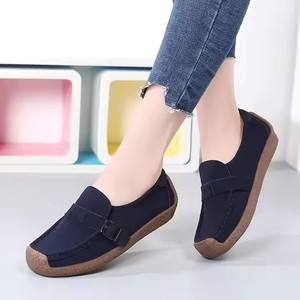Zapatos planos de cuero genuino para mujer, 35-47 talla grande, zapatos náuticos de invierno con correa abierta sin cordones - Product Image 6