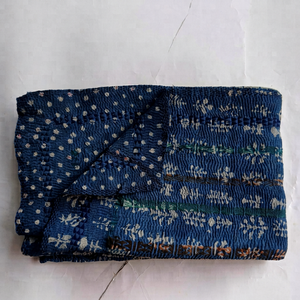 Patchwork One of Kind Handmade Fine Stitched Indigo Kantha <b>Bedspread</b> - Product Image 1