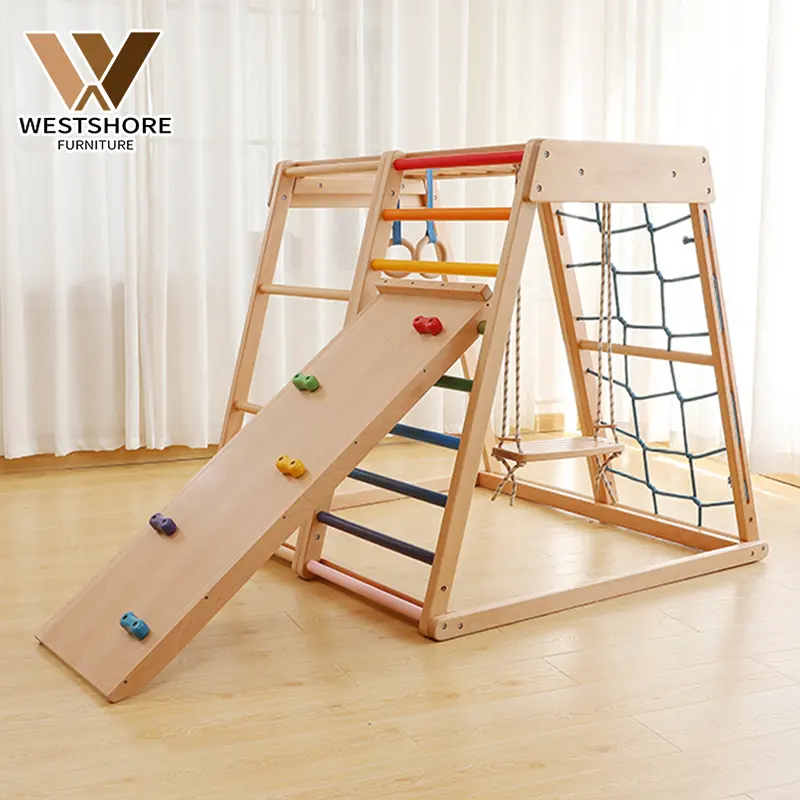 WestShore Wooden Kids Climbing Frame Ladders Toys Climb Game Indoor Climbing Arch and Ramp Frame For Outdoor Children Playground