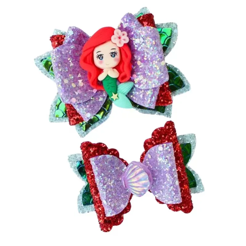 mermaid princess crown hair bow clip winter frozen princess hair clips for girls kids Accessories