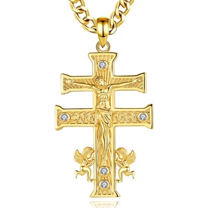 Collar con Colgante de la Cruz de Jesús Caravaca, Cadena Cubana de Acero Inoxidable, Plata de Ley 925, Chapado en Oro de 18K, Joyería Religiosa para Hombre - Product Image 1