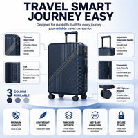 Ensemble de bagages élégants bleu marine en polycarbonate avec rayures diagonales, accent doré, serrure TSA et roues pivotantes à 360°, tailles 20, 24, 28 pouces, pour personnalisation de marque - Vente en gros