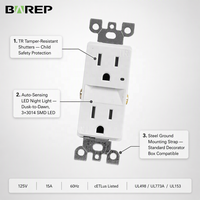 Prise électrique anti-effraction BAREP avec veilleuse LED, 15A 125V 60Hz, homologuée ETL, blanche