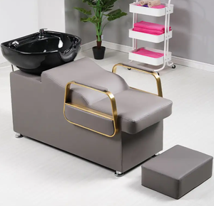 Unidad de lavado de cabello para salón de belleza con lavacabezas inclinable de cerámica y asiento ajustable - Product Image 2