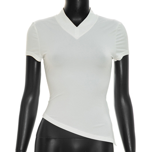 Viviblook Y26TP251 T-shirt à manches courtes pour femme, col rond, ourlet incliné, décontracté, nouvelle collection été - Product Image 1