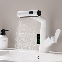 Robinet de lavabo de salle de bain en alliage de zinc, extractible, avec affichage numérique multifonction, rotation, eau froide et chaude, monotrou