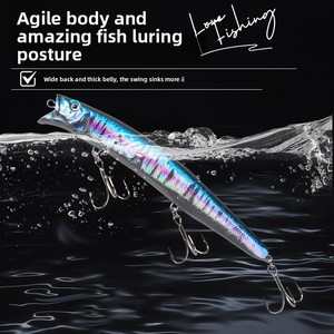 Leurre flottant Minnow ABS 135mm/21.5g, action de surface, longue portée, appât artificiel dur avec hameçons pour la pêche en mer de carpes et de bar - Product Image 2