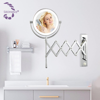 Professional Magnifying 2 Sides Bathroom Makeup Mirror Hotel Wall Mount Folding Adjustable Arm Bath Mirrors with Led Light