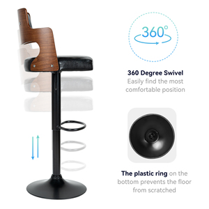 Modern Adjustable Swivel Steady Metal <b>Bar</b> <b>Stools</b> Upholstered PU <b>Leather</b> Back Footrest Counter Height for Hotel Outdoor Dining - Product Image 4