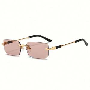 Lunettes de soleil rectangulaires en métal rétro pour hommes avec logo personnalisé, UV400, petite monture sans bordure, lunettes de soleil carrées pour femmes - Product Image 5