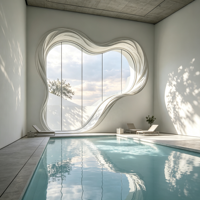 Fenêtre semi-circulaire fixe résistante aux intempéries en aluminium avec revêtement fluorocarboné pour chalet de montagne, anti-décoloration, fenêtre en verre sur mesure