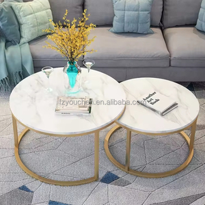 Juego de mesa de centro anidada de mármol con marco de Metal dorado de lujo para la sala de estar de belleza - Product Image 1