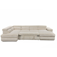 Sofá Cama Convertible de Dos Plazas en Forma de U, Diseño Europeo, sin Brazos, Modular, con Tapizado de Terciopelo y Relleno de Esponja, para Apartamentos