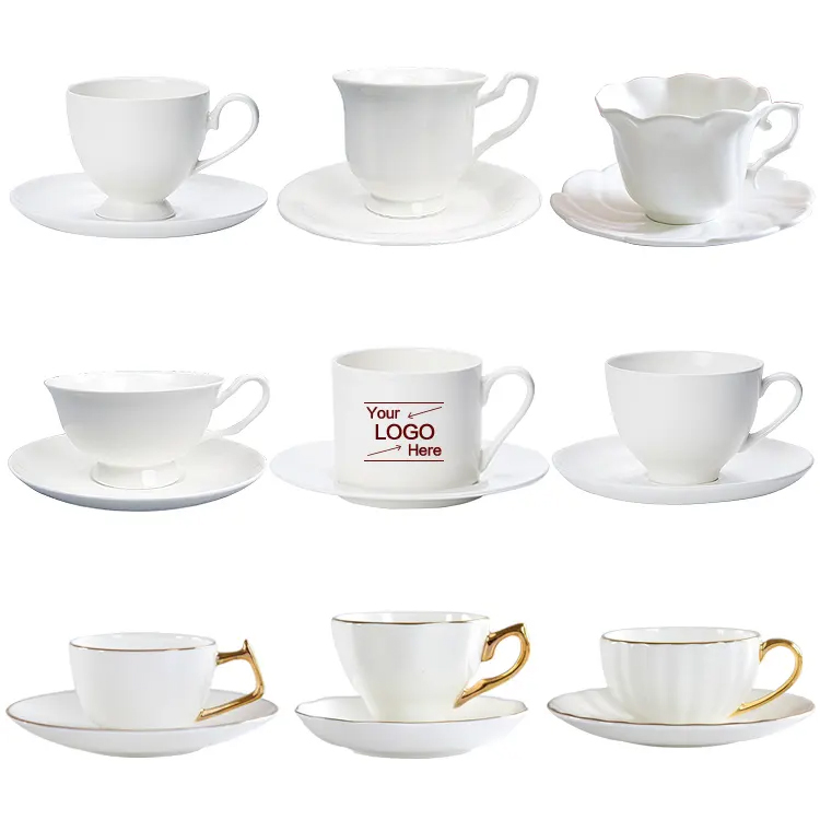 Tasse à café promotionnelle en porcelaine tasse à expresso en céramique électrolytique pour thé 90-230ml ensembles de tasses à café et soucoupes en porcelaine osseuse vente en gros