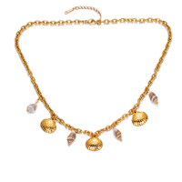 Collar de la Serie Ocean, Joyería Impermeable al por Mayor, Chapado en Oro de 18K, Cadena Ovalada de Acero Inoxidable, Dijes de Concha Marina