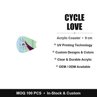 Sous-verre personnalisé en acrylique avec motifs de cœurs de cyclisme, imprimé UV, sous-verre pour boissons sportives, sous-verre rond personnalisé, cadeau OEM pour événements