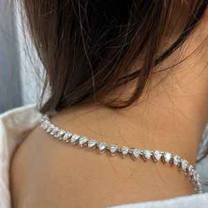 925 <b>Silver</b> Moissanite Tennis Necklace 7MM Pear Cut <b>Choker</b> Elegant Anniversary Wedding Party Jewelry Gift for Women Style - Product Image 4