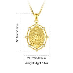 Collier pendentif <span class=keywords><strong>Vierge</strong></span> Marie en cuivre plaqué or 24 carats, vente en gros, bijoux religieux catholiques avec zircone cubique, directement <span class=keywords><strong>de</strong></span> l'usine - Product Image 2