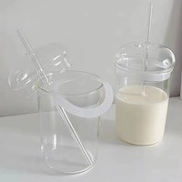 Vaso de Vidrio de Borosilicato de Gran Capacidad con Logotipo Personalizado, Tapa de Vidrio y Pajita de Vidrio