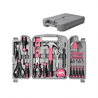 Ensemble d'outils multifonctionnels roses de 56 pièces pour la maison, boîte à outils de réparation familiale, clé à molette, pince, marteau, clé à molette réglable, combinaison d'outils