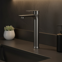 Robinet de lavabo moderne à poignée unique en acier inoxydable brossé, idéal pour les hôtels et appartements