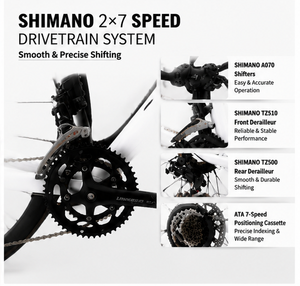 Vélo de route en aluminium léger avec système Shi | <span class=keywords><strong>Manette</strong></span> de <span class=keywords><strong>vitesses</strong></span> mano A070 2*7 <span class=keywords><strong>vitesses</strong></span>, transmission mécanique, frein à disque pour les trajets en ville - Product Image 5