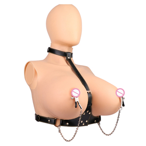 Arnés de pecho <span class=keywords><strong>Bondage</strong></span> de cuero PU con abrazaderas de cuello y pezón, <span class=keywords><strong>Bondage</strong></span> SM BDSM para parejas - Product Image 2