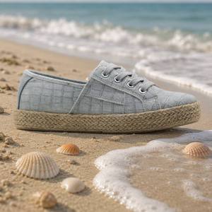 Sneakers Espadrillas in Denim <span class=keywords><strong>da</strong></span> <span class=keywords><strong>Donna</strong></span> con Logo Personalizzato OEM, Stampa Effetto Screpolato, Suola in Juta Intrecciata, <span class=keywords><strong>Scarpe</strong></span> Casual Basse - Product Image 4