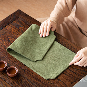 Chinese Retro Tie Dye Canvas Tea Mat Grey Double Sided Waterproof Zen Tea Ceremony Table Runner Place Mat - Product Image 2
