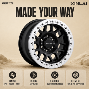 ล้อฟอร์จคุณภาพ XINLAI ขนาด 17 18 นิ้ว 5x127 สีดำด้าน ขอบขัดเงา 10 ก้าน แบบ Beadlock สำหรับรถ Jeep Wrangler Gladiator 4x4 - Product Image 3