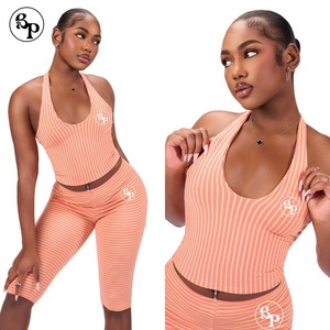 Custom Logo <strong>Women</strong> <strong>s</strong> <strong>Sets</strong> Two Piece Lounge Wear <strong>Set</strong> for <strong>Women</strong> Cotton Ribbed Leggings and Crop Top Loungewear <strong>Sets</strong> - Product Image 1