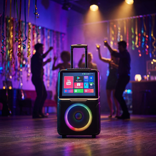 SA8908D Bocina Con Pantalla Video Karaoke Machine Altavoz De Karaoke Con Pantallas 10 Inch Trolley Speaker with Wireless Mic