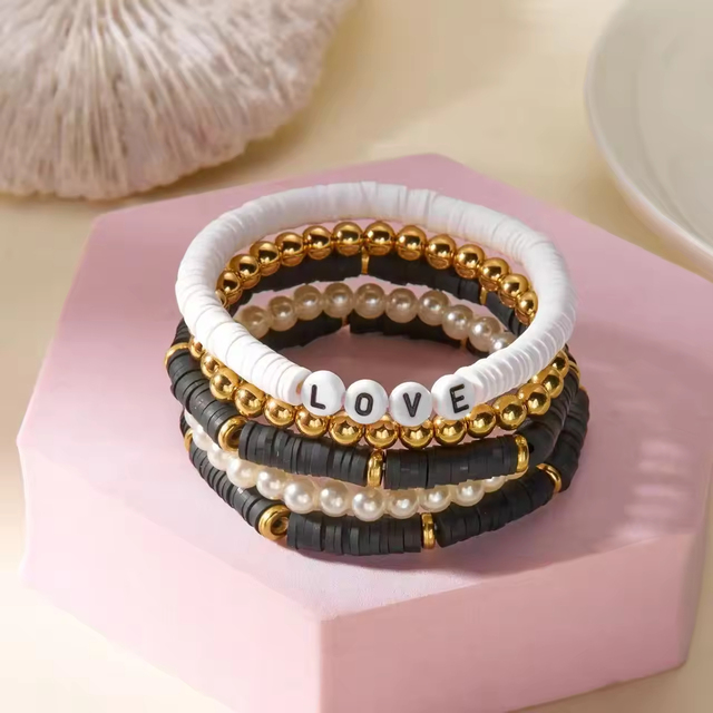Custom Handmade Polymer Clay Beads Mom Bracelet Mother's Day Fashion Beaded Bracelet Wholesale