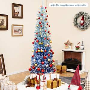 Árbol de Navidad Artificial flocado con nieve de gradiente <span class=keywords><strong>azul</strong></span> de 6 pies, árbol completo de Navidad con bisagras sin iluminar, puntas de rama exuberante 435, soporte de Metal plegable - Product Image 4