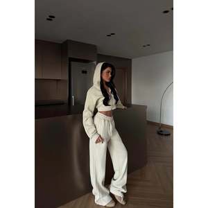 Ensemble de survêtement d'hiver vintage crème à capuche zippé coupe-vent respirant imprimé décontracté grande taille épais avec logo uni 2 - Product Image 3