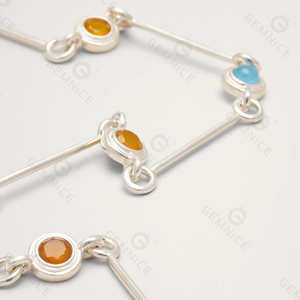 Conjunto de Collar y Pulsera Gemnel de Plata de Ley 925 de Alta Calidad con Incrustaciones de Piedras Naturales Multicolores Redondas - Product Image 4