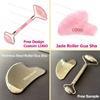 Vente en gros d'usine : ensemble de rouleaux de massage facial en quartz rose jaderose naturel, rouleau de jade pour le visage, Gua Sha. - Product Image 4