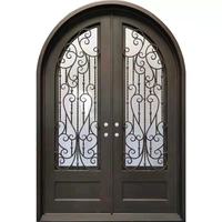 Porte double battante en fer forgé personnalisable, design classique en fer noir pour villa, fabricant en gros, OEM