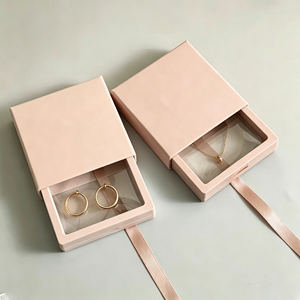 Hotsale Eco-friendly Pink Drawer Rangement Bijoux Jewelry <b>Box</b> PE Clear Window Silk Ribbon Custom Logo Jewelry Packaging - Product Image 1