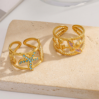 Bague ouverte en acier inoxydable et or 18 carats pour femme, design étoile de mer et abeille, élégante et luxueuse, polyvalente, pièce transfrontalière