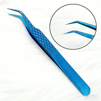Pince à épiler en or de haute précision Yucagci, prise parfaite, finition miroir, acier inoxydable bleu, pointe en fibre pour extensions de cils