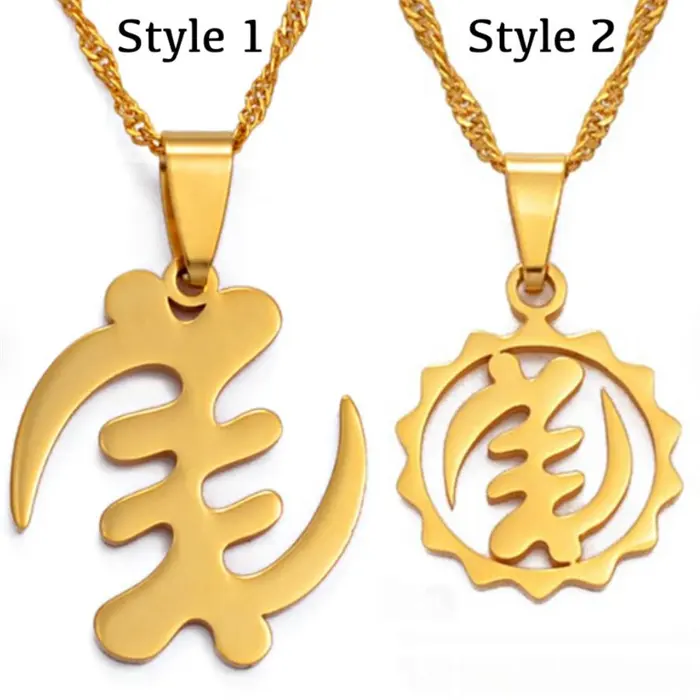 Custom High Quality Stainless Steel Adinkra Gye Nyame Ethnic Jewelry 18K Gold Necklaces African Symbol Pendant Necklace