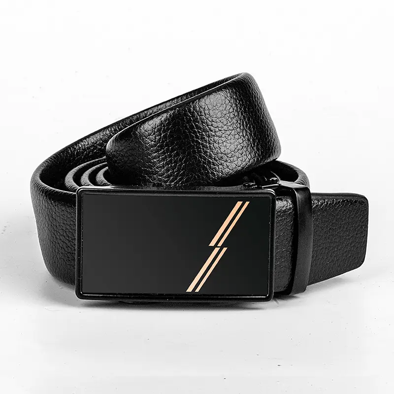 N936 جديد قابل للتعديل الأعمال و عارضة مشبك حزام تلقائي جلد طبيعي أسود أحزمة للرجال
