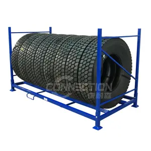 Stacking truck tire storage rack metal folding adjustable tire rack collapsible warehouse heavy truck tire racking