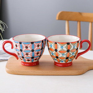 Taza de café de avena de cerámica pintada a mano de estilo mexicano MSH - Product Image 2