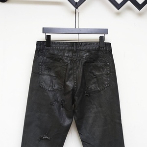 <span class=keywords><strong>Jeans</strong></span> Neri Stonewashed a <span class=keywords><strong>Vita</strong></span> <span class=keywords><strong>Bassa</strong></span> con Grandi Strappi e Rivestimento in Cera, Pantaloni in Denim Slim-Fit con Effetto Lavaggio Acqua e Fori, Rivestimento in Cera Spazzolata Primaverile - Product Image 3