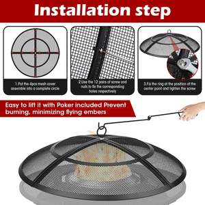 22 אינץ 'כבד-מתכת אש בור מסך ניצוץ כיסוי כיסוי רשת בסגנון מודרני עבור בורות אש בחצר האחורית - Product Image 6