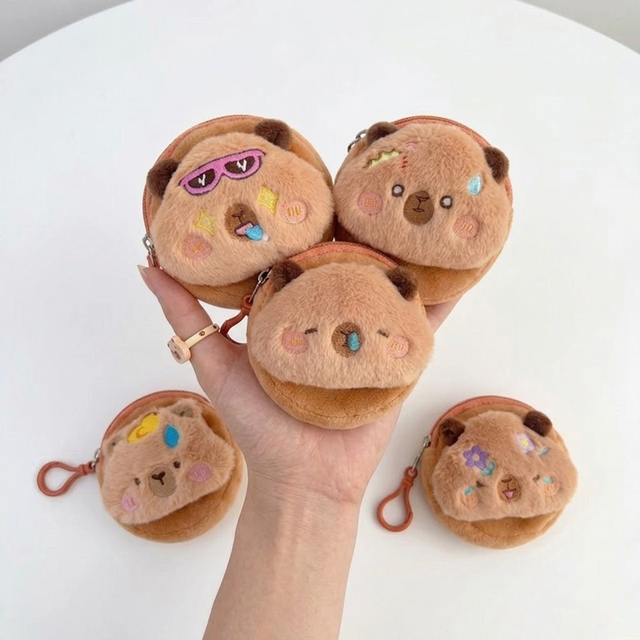 Custom Logo Cute Capybara Plush Coin Purse Kawaii Bag Charm Mini Zipper Closure Eco-Friendly Portable Earphone Storage Gift for