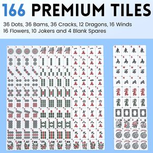 American Mahjong <b>Tile</b> Set 166 White <b>Plastic</b> <b>Tiles</b> with 4 All-in-One Racks/Pushers Blue Carrying Bag Included - Product Image 2