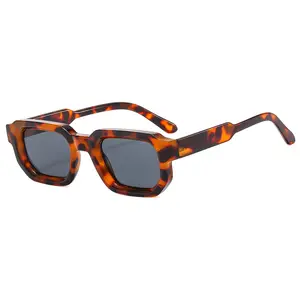 New Fashion Retro Square Small Frame Sun Glasses Rectangle Uv400 Protection Leopard Print Unisex Sunglasses